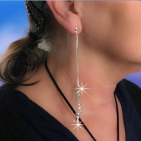 Clip oorbellen strass zilverkleur 10 cm