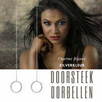 Doorsteek oorbellen- RVS -12.5 cm- cirkel