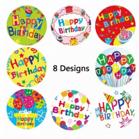 25 Stickers Happy Birthday rond- 2.5 cm