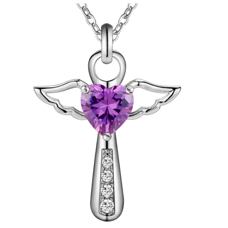 Ketting Zilver Kruis paars 45 cm
