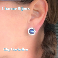 2 paar-Clip Oorbellen-Wit-donker Blauw-1.5 cm