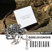 Gebedssnoer- Met opbergtasje cadeau-  Obsidiaan- Zwart- Rozenkrans ketting