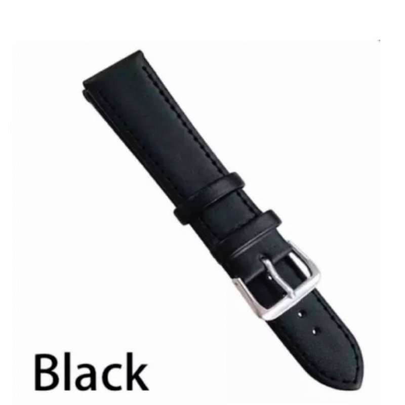 Glad Horlogebandje- Zwart- Leder- 20 mm