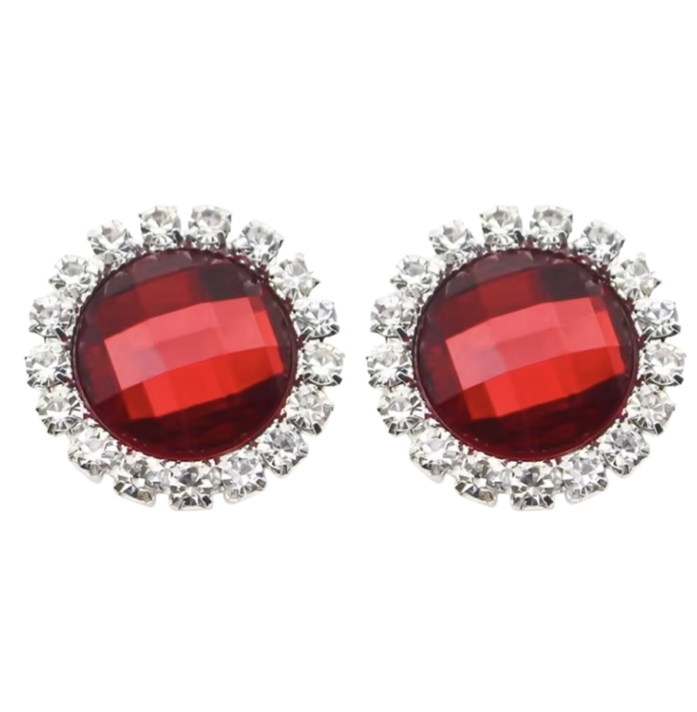 Clip oorbellen Rood 2 cm Zilverkleur Kunststof Strass
