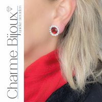 Clip oorbellen-Rood-2 cm-Zilverkleur-Kunststof-Strass