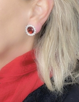 Clip oorbellen Rood 2 cm Zilverkleur Kunststof Strass