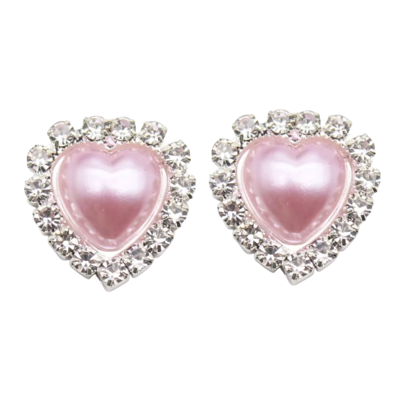 Clip oorbellen Roze strass hartje