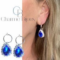Klem oorbellen Blauw Strass 3 cm