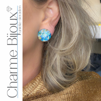 Clip Oorbellen Lagoon Bloem Blauw 2 cm
