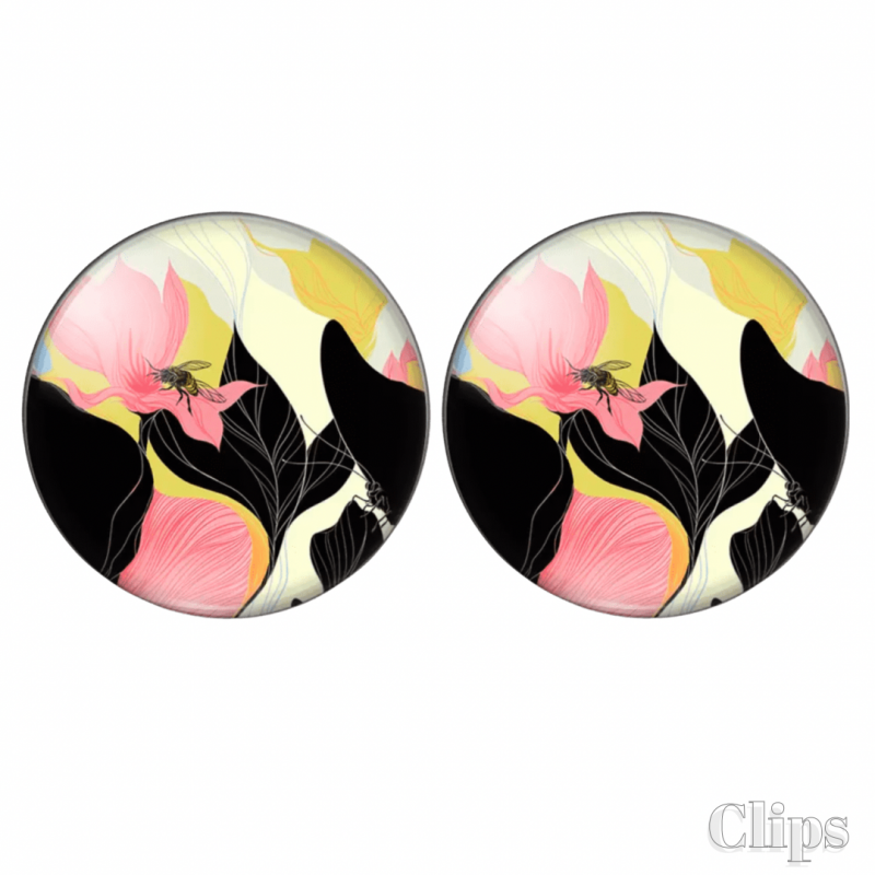 Clip oorbellen- Mel-Zwart-Roze-2 cm