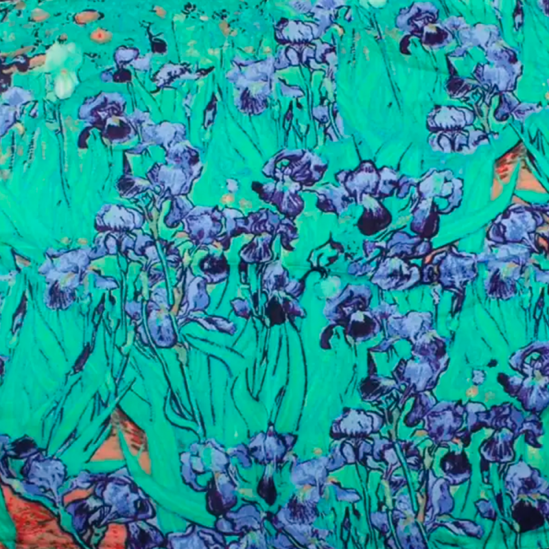 Sjaal-Irissen-55x55 cm- Blauw-Schilderij-Polyester-shawl