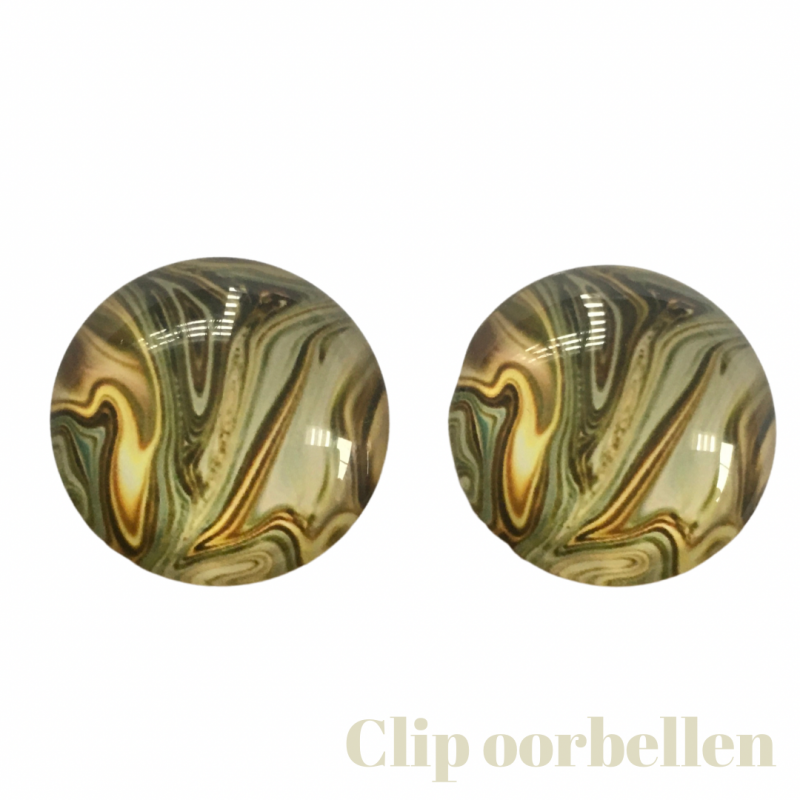 Clip Oorbellen-Bruin groen- 2 cm-Rond-Geen gaatjes