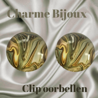 Clip Oorbellen-Bruin groen- 2 cm-Rond-Geen gaatjes
