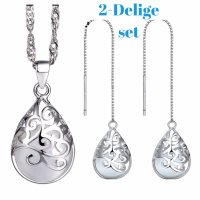 2-Delige Set- Charlize-ketting- oorbellen- Zilver- Wit