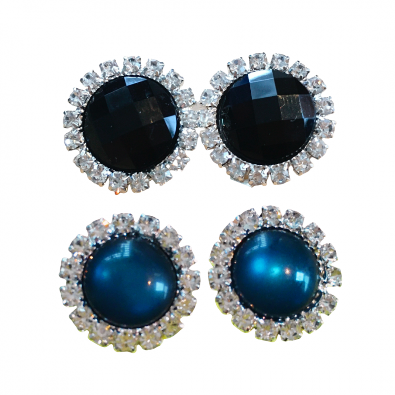 2 Paar Clip oorbellen - 1.5 cm-Flory zwart en donker blauw