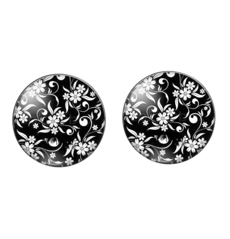 Clip Oorbellen Zwart Wit  bloem 2 cm