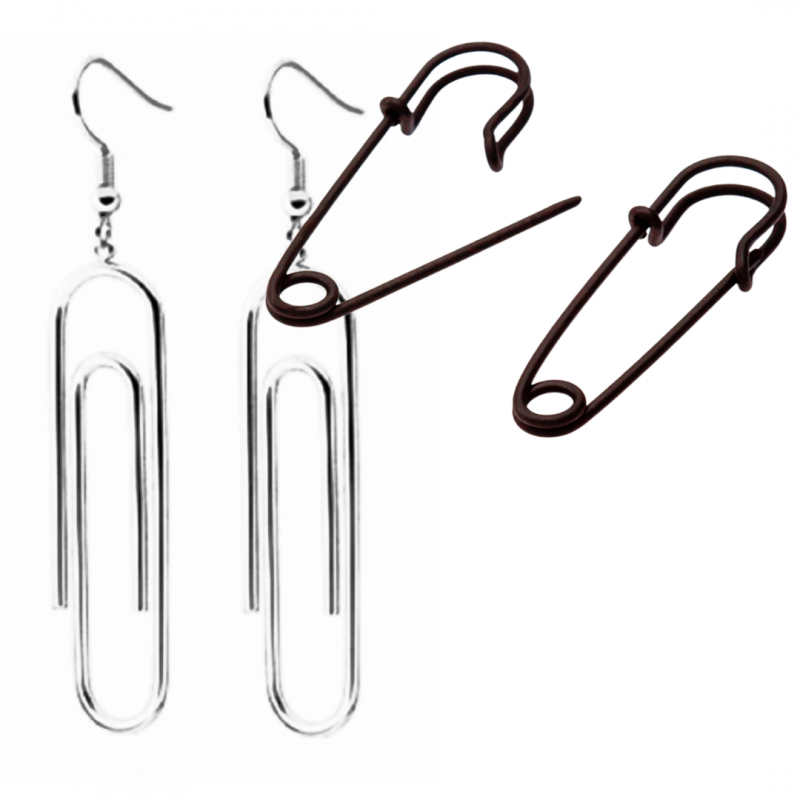 2 Paar oorbellen veiligheidspeld  Paperclips Zilverkleur