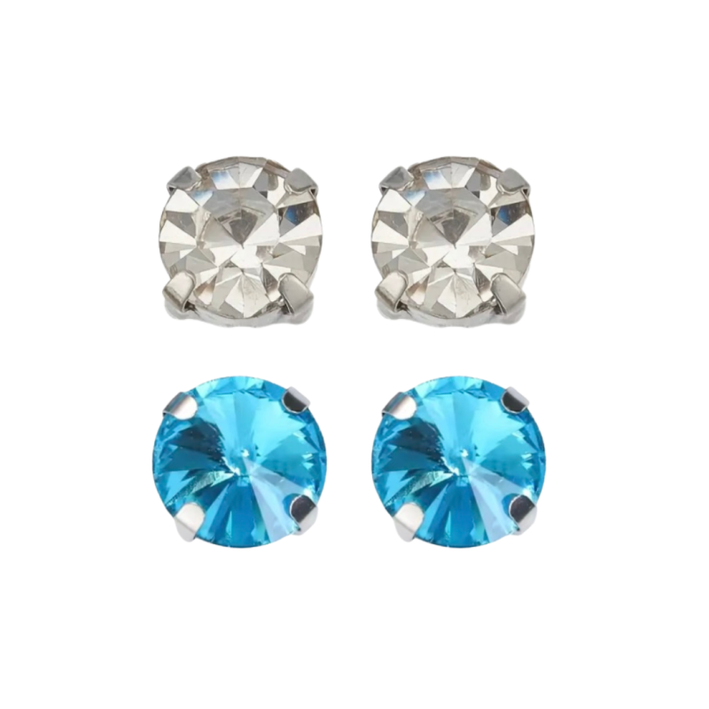 Magneetoorbellen 2 paar 8 mm aqua blauw wit