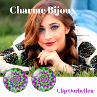 Clip Oorbellen-Cabochon-2 cm-Rond Paars Groen