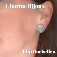 Clip Oorbellen-Cabochon-2 cm-Rond Paars Groen