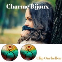 Clip Oorbellen-Cabochon-2 cm-Rond groen Geel