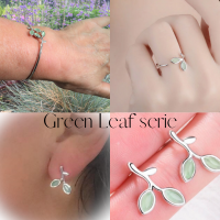2-Delige Set - Zilver-Oorbellen- Verstelbare ring- Green Leaf