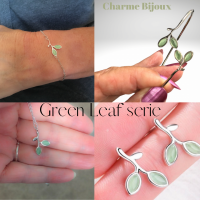 2-Delige Set- Zilver- Ketting -ring- Green Leaf Jade groen