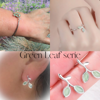 2-Delige Set- Zilver- Ketting -ring- Green Leaf Jade groen