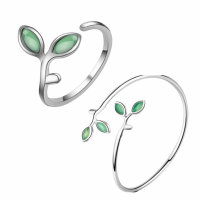 2-Delige Set Green Leaf Zilver- Ring met Bangle armband