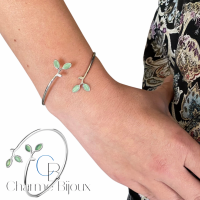 2-Delige Set- Zilver- Bangle armband met Oorbellen- Green Leaf