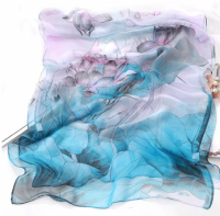 Sjaal 160X48 blauw / lila / roze gebloemd polyester
