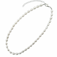 Parel Ketting- 8 mm- Ovaal Wit 40 cm- Zilverkleur