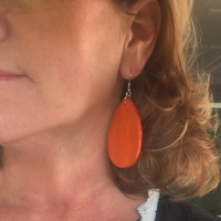 Zilveren oorhangers -Hout-Oranje-7 cm