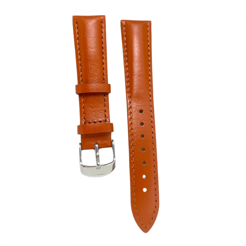 Horlogeband-18 mm-Bruin-Leer-Glad-Zilverkleurige gesp