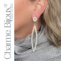 Oorbellen strass Luana Zilverkleurig 10 cm