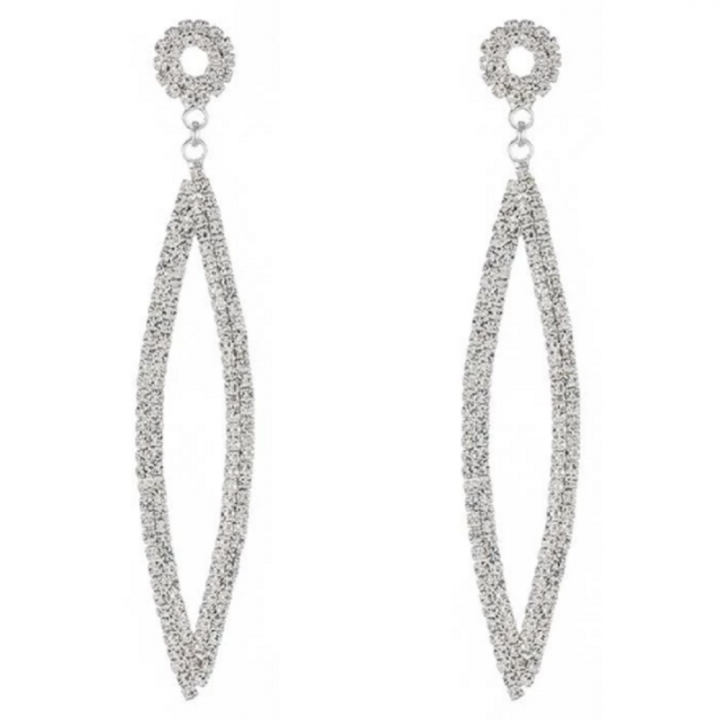 Oorbellen strass Luana Zilverkleurig 10 cm