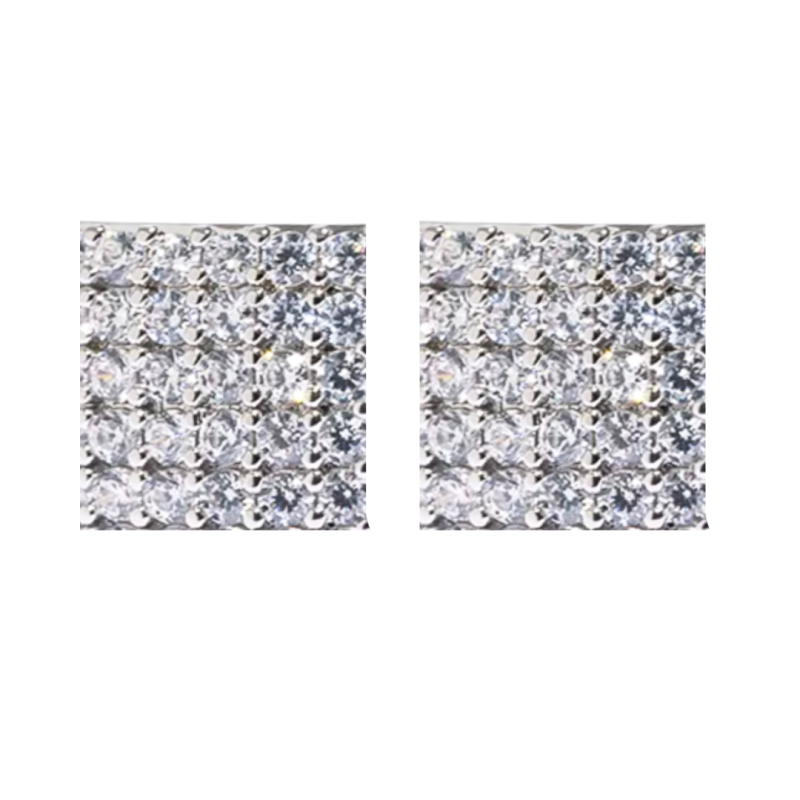 Clip Oorbellen Strass Vierkant 2 cm zilverkleur