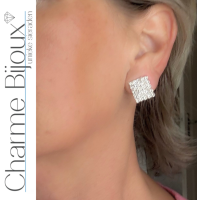 Clipoorbellen Strass Vierkant 1.5 cm zilverkleur