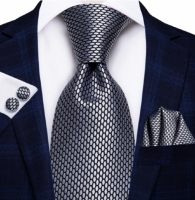 3-Delig Zijde stropdasset- Zilvergraad-met dasspeld