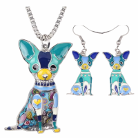Set- Chihuahua - ketting en Oorbellen-Blauw-emaille