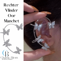 Oormanchet Rechter Vlinder Zilverkleur Strass Klem