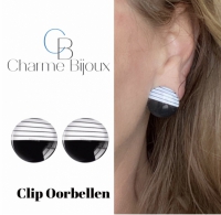 2-delig- Kisha- Ketting Clip oorbellen zwart en wit