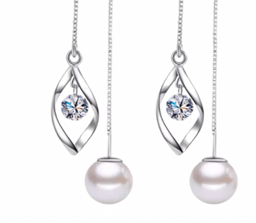 Oorbellen Zilverkleur  Zsa Parel strass Doorsteek 8 cm