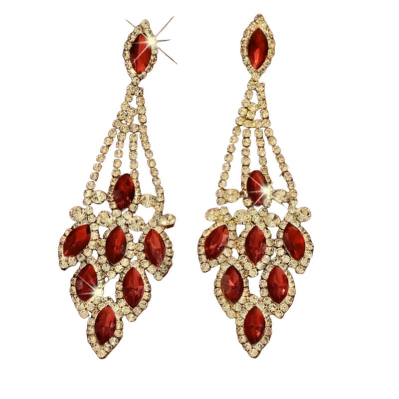 Oorbellen Robin Rood goudkleurig Strass 7 cm Oorbellen Robin Rood goudkleurig Strass 7 cm