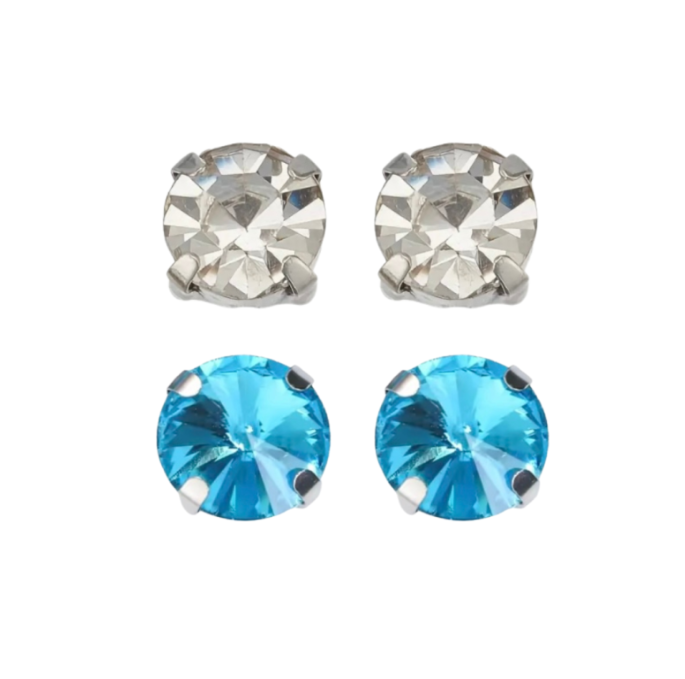 Set- Magneet Oorbellen- wit -auqa blauw 6 mm