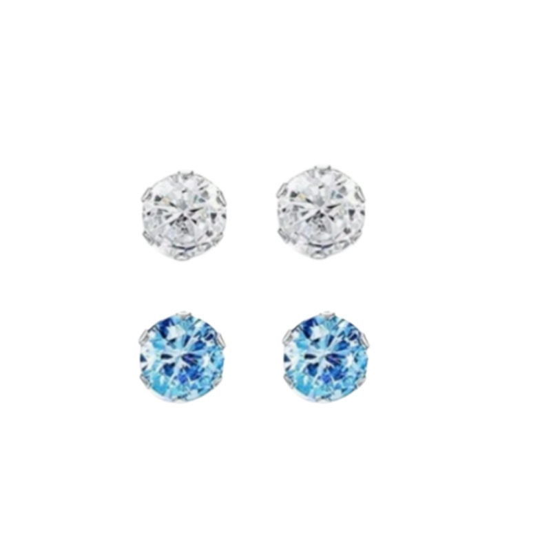 Magneet Oorbellen set wit auqa blauw 6 mm