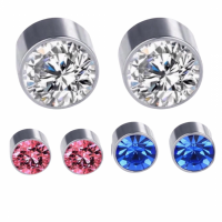 3 Paar- Magneet oorbellen-5 mm- Wit-Midden Blauw- Roze