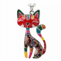 Emaille ketting-Poes-Rood-Metaal-50 cm