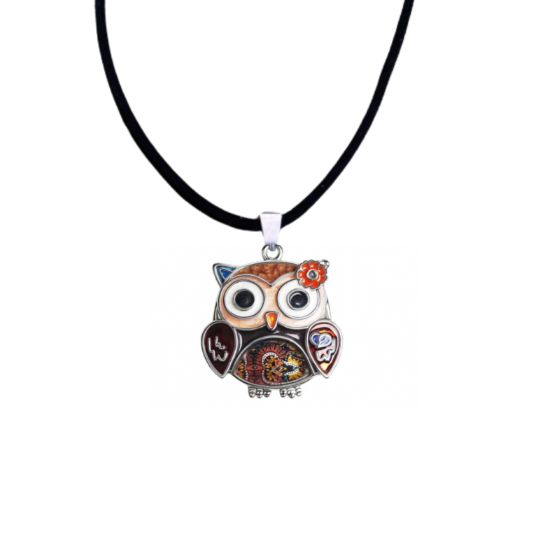 Ketting Uil Bruin Emaille Zilverkleur Metaal Ketting Uil Bruin Emaille Zilverkleur Metaal