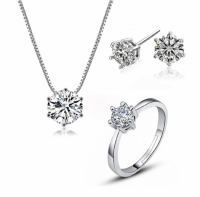 3-Delige- Zilver sieraden set- ketting- ring- oorbellen-Zirkonia